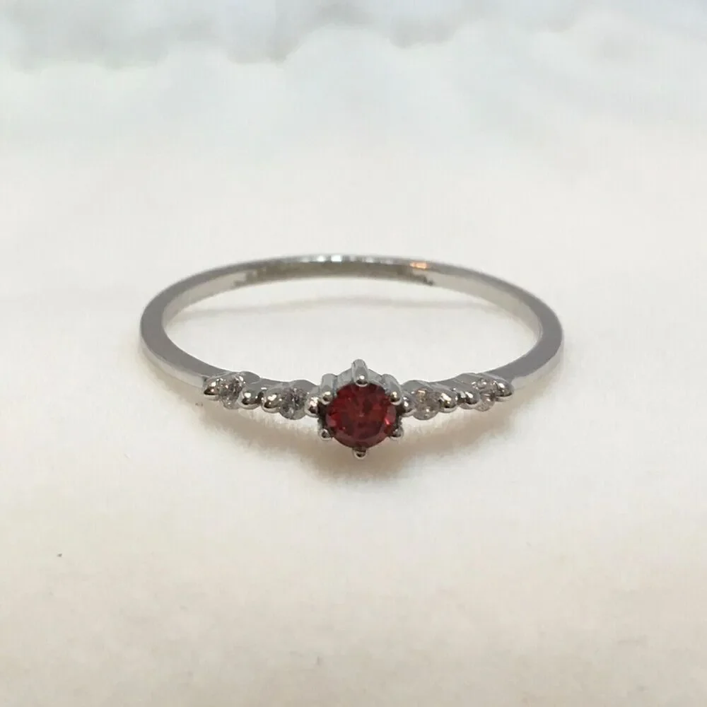 Sterling Silver Ring Size 7.75 925 Thin Band Red Cubic Zirconia CZ Dainty - Flaw